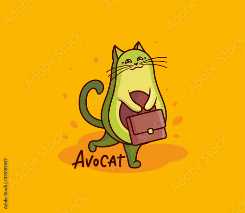 The cute avocado girl cat with a briefcase.