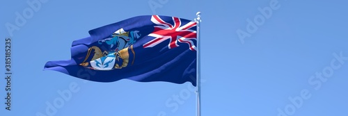 3D rendering of the national flag of Tristan da Cunha waving in the wind photo