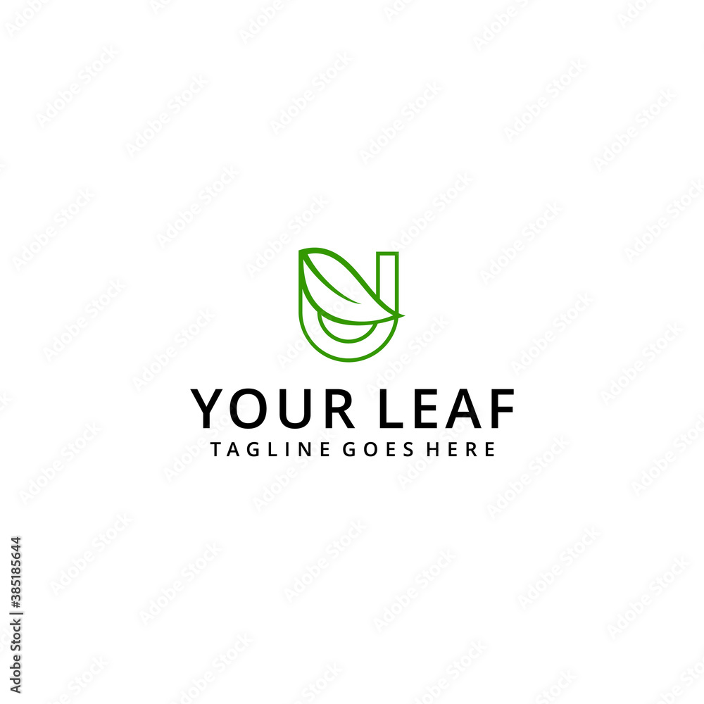 Illustration luxury sign initial U with nature leaf logo template design