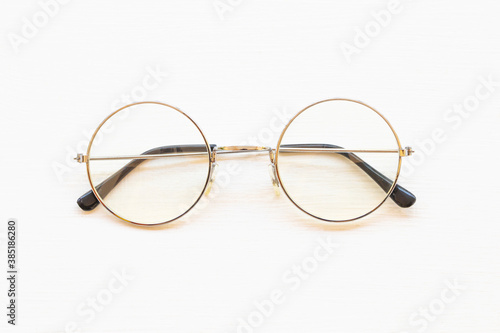 spectacles circle style health care for eyes of lifestyle arrangement flat lay style on background white 