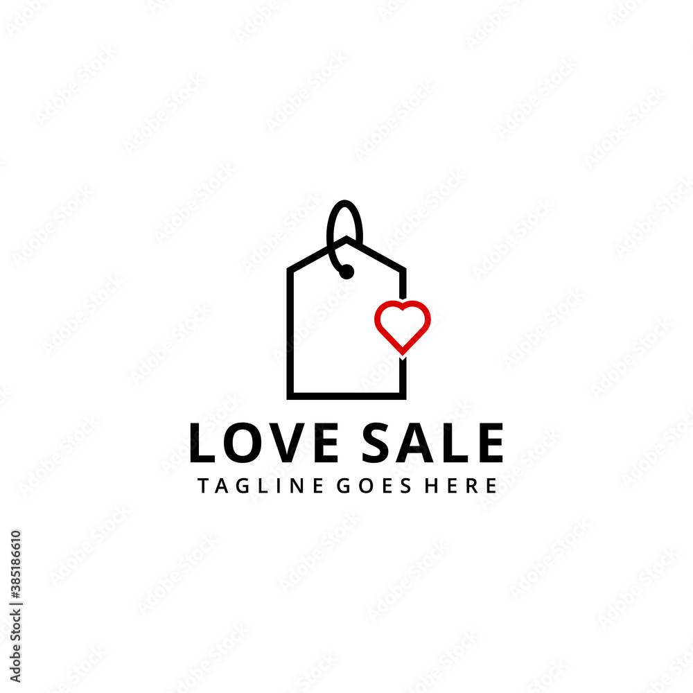 Illustration modern abstract tag price with love or heart sign logo design