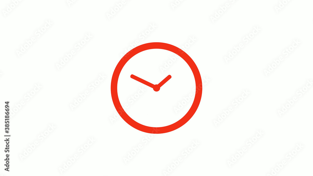 Amazing red color circle clock icon on white background, Red clock icon without trick