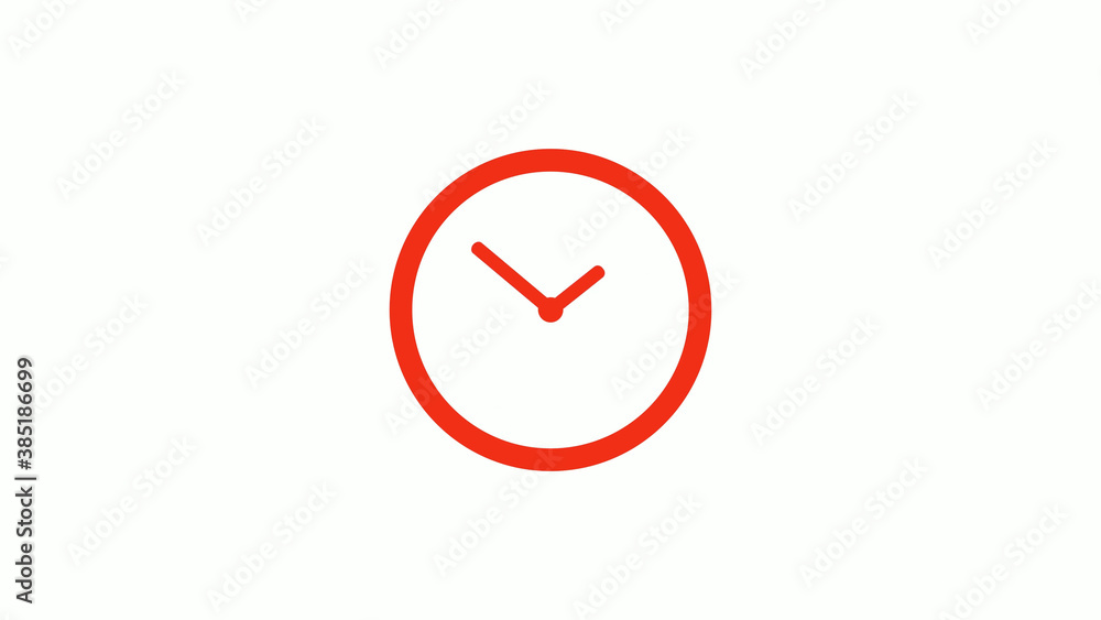 Amazing red color circle clock icon on white background, Red clock icon without trick Amazing red color circle clock icon on white background, Red clock icon without trick
