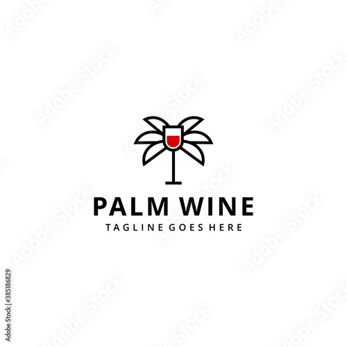 Fototapeta Naklejka Na Ścianę i Meble -  Illustration Wine glass with palm tree sign logo design template  
