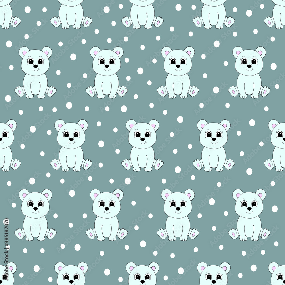 Cute cartoon polar bear. Vector illustration for children. Seamless pattern.