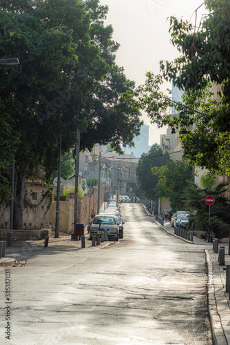 ISRAEL, Tel Aviv - 28 September 2020: Empty roads of central Tel Aviv city during Yom Kippur. Empty streets during Coronavirus quarantine. No Cars Day.  photo