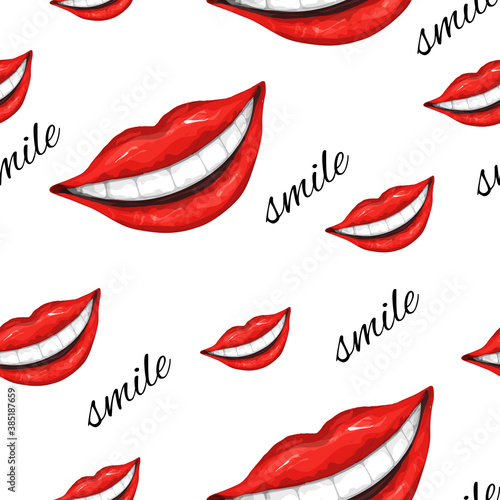 seamless pattern of realistic female lips. fashionable, modern smile of red lips, in a realistic style. vector illustration for paper, design, your ideas. vintage style