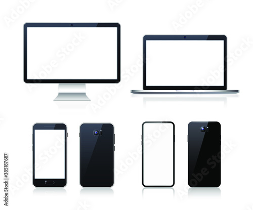 Set of Technological Devices with Blank Screen on White Background . Isolated Vector Elements