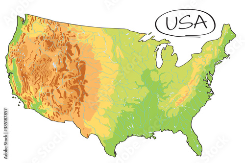 USA Geography map vector isolated on white background with message freehand style.