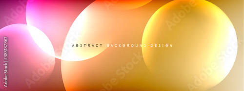Vector abstract background liquid bubble circles on fluid gradient with shadows and light effects. Shiny design templates for text