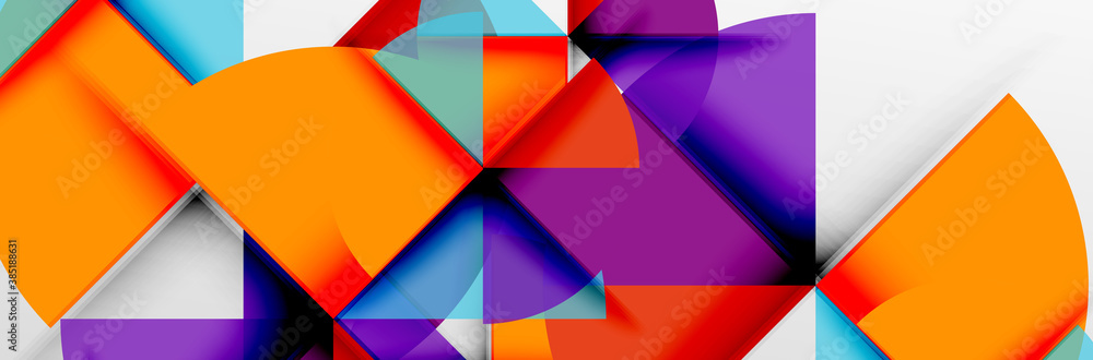 Bright color circles, abstract round shapes and triangles composition with shadow effects. Vector modern geometric design template Bright color circles, abstract round shapes and triangles composition with shadow effects. Vector modern geometric design template