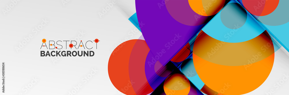 Bright color circles, abstract round shapes and triangles composition with shadow effects. Vector modern geometric design template Bright color circles, abstract round shapes and triangles composition with shadow effects. Vector modern geometric design template