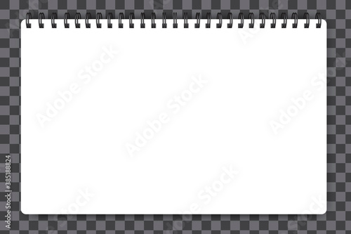 White notebook mockup isolated. Notepad spiral horizontal, great design for any purposes. Notebook paper. Vector illustration. Stock image.