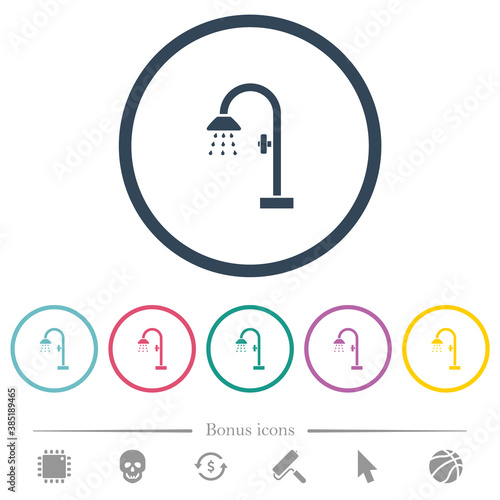 Shower flat color icons in round outlines
