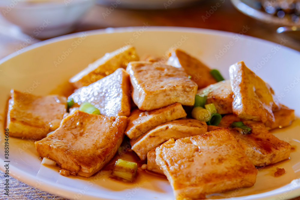 Close up shot of fried tofu Close up shot of fried tofu