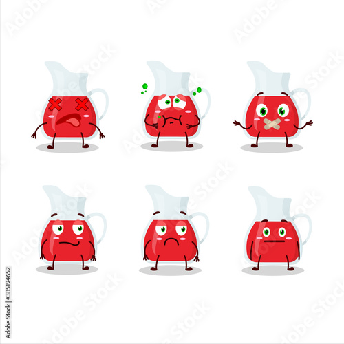 Jug of cranberry juice cartoon character with nope expression