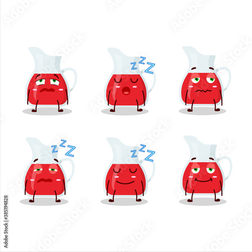 Cartoon character of jug of cranberry juice with sleepy expression