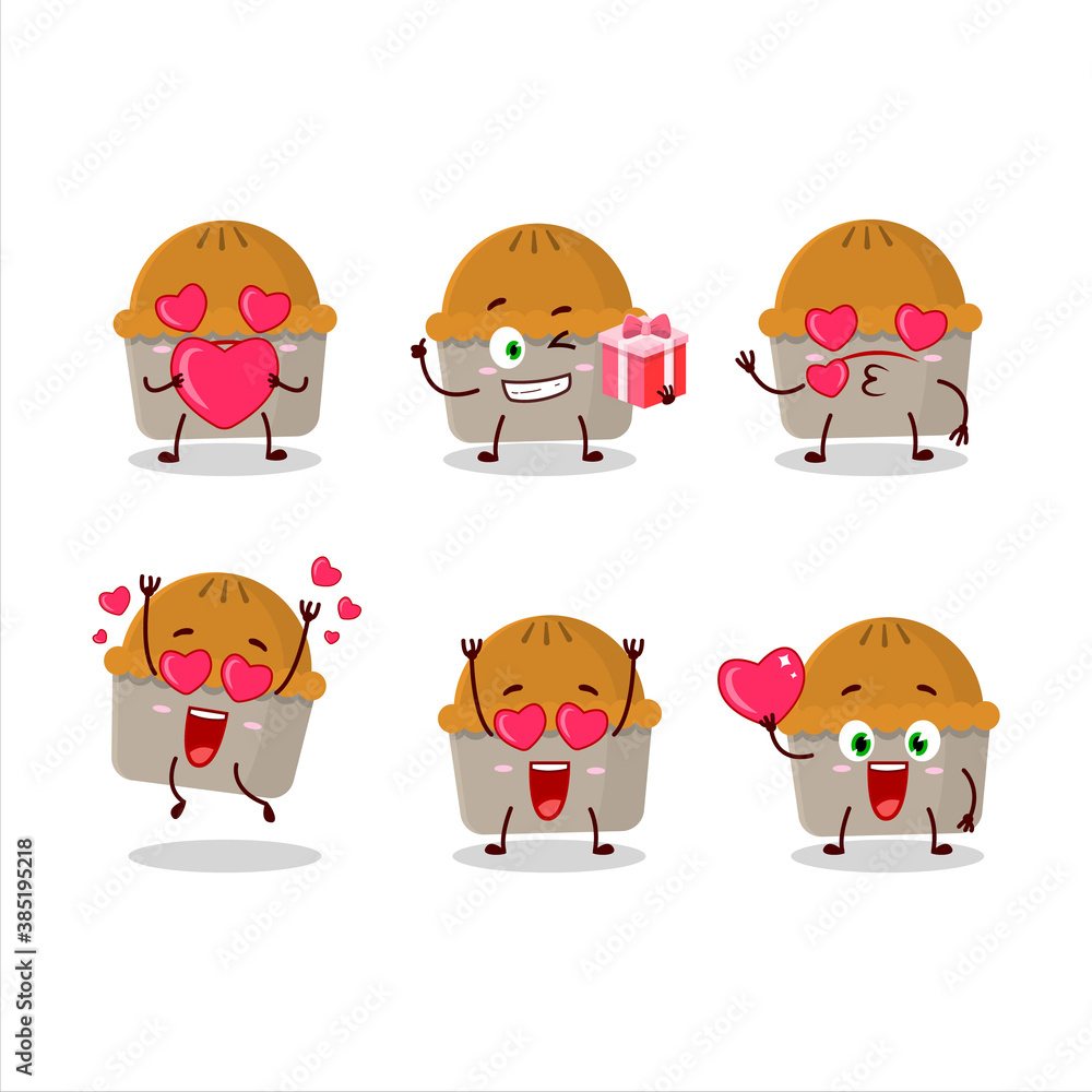 Meat pie cartoon character with love cute emoticon