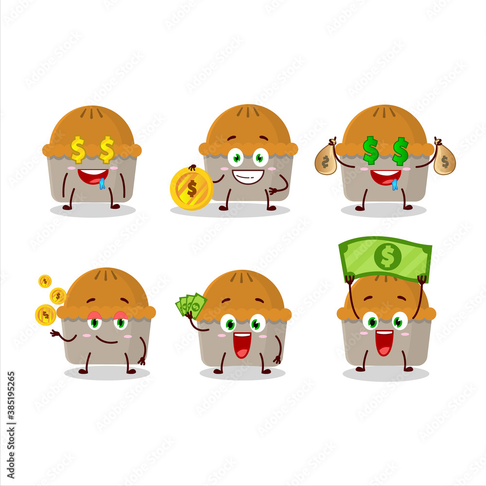 Meat pie cartoon character with cute emoticon bring money Meat pie cartoon character with cute emoticon bring money