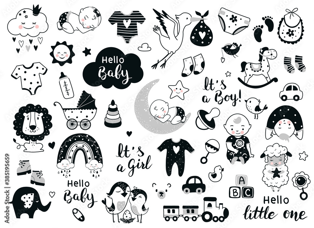 Baby and kids design elements. Perfect for baby shower invitation ...