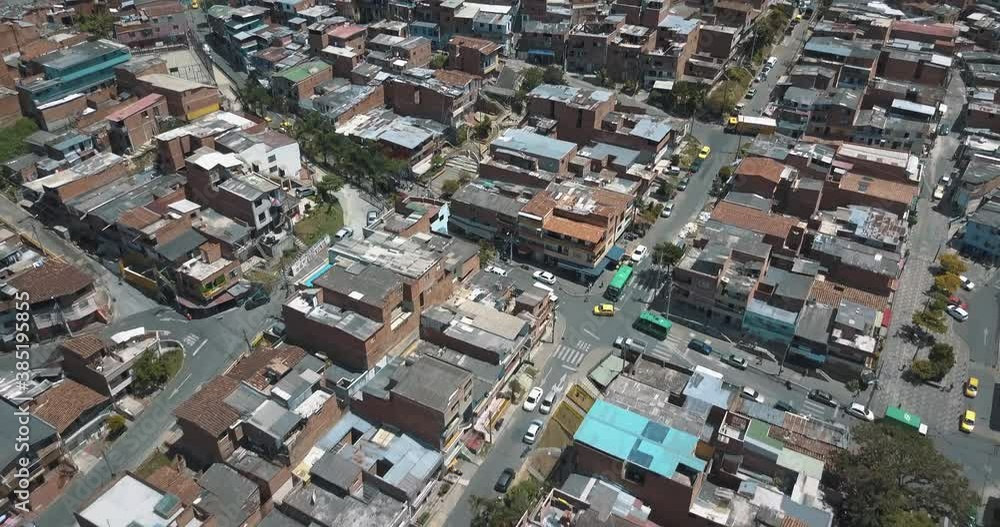 Aerial Drone View Of Medellin, Colombia, Flying Over Comuna 13 Slums During Daytime Aerial Drone View Of Medellin, Colombia, Flying Over Comuna 13 Slums During Daytime