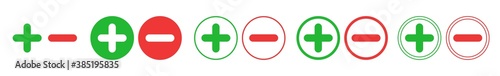 Plus Minus Icon Red Green | Positive Negative Buttons Illustration | Con Pro Symbol | Vote Logo | Zoom In Out Sign | Isolated | Variations