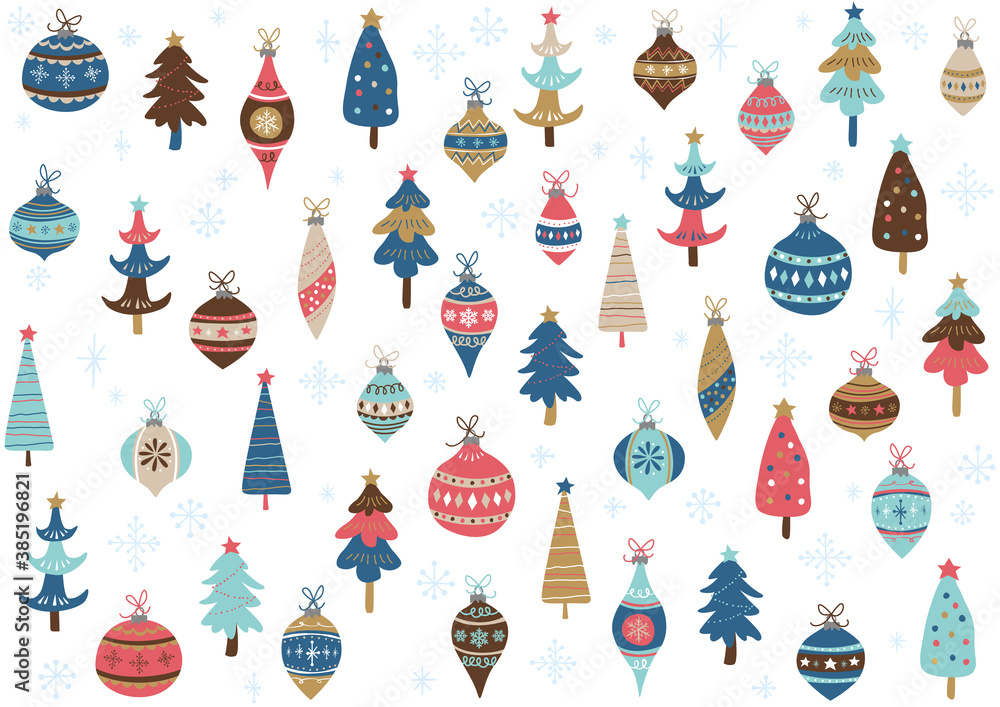 手書き☆クリスマス オーナメントとクリスマスツリーのパターン 手書き☆クリスマス オーナメントとクリスマスツリーのパターン