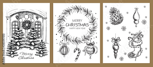 Christmas Greeting card. Design element in doodle style.