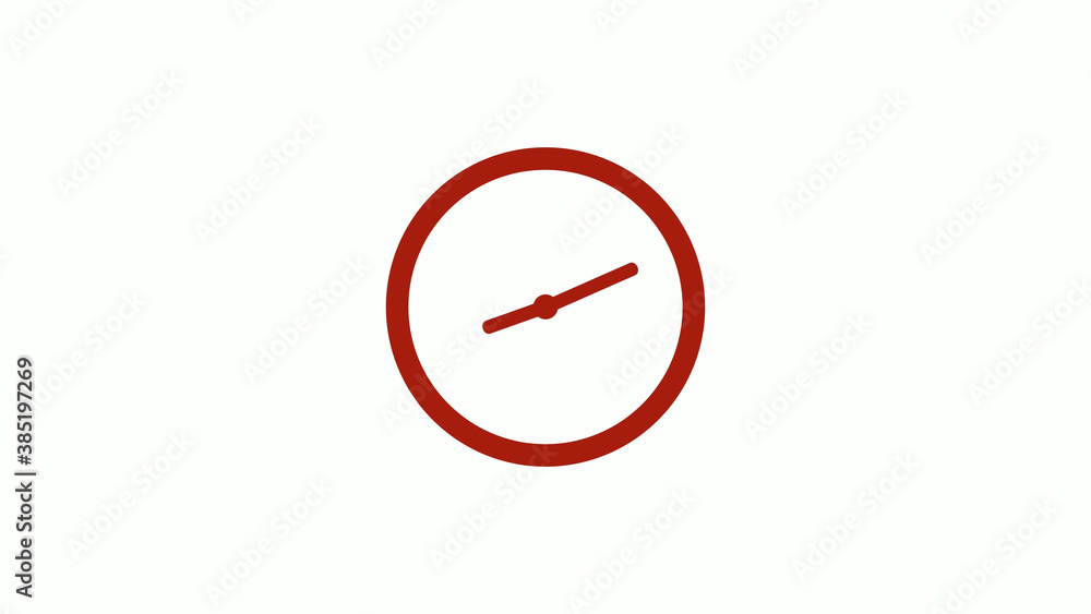 New red color 12 hours clock icon on white background, New red color clock icon