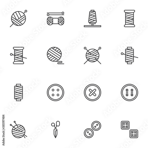 Fototapeta Sewing and needlework line icons set, outline vector symbol collection, linear style pictogram pack
