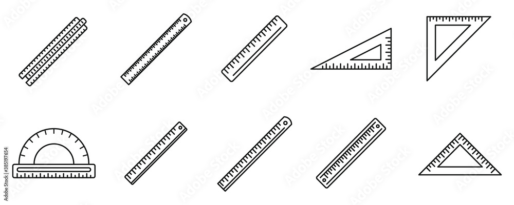 School ruler icons set. Outline set of school ruler vector icons for web design isolated on white background