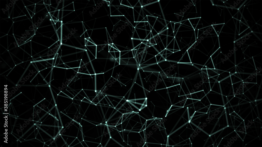 Dark Green Network Abstract Background with Copyspace.  Molecules technology with polygonal shapes
