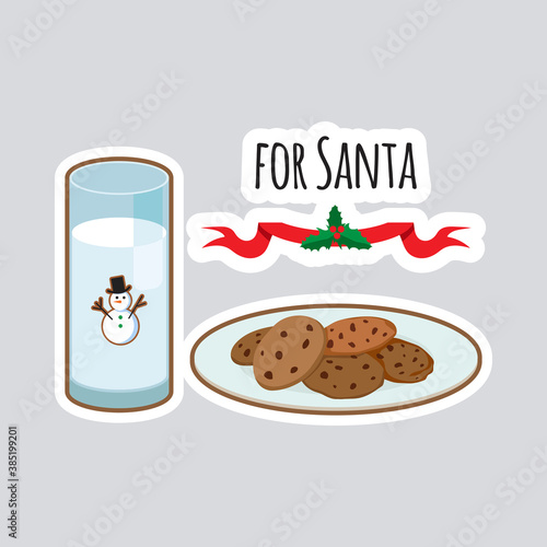 Milk and cookies for Santa. Isolated vector illustration.