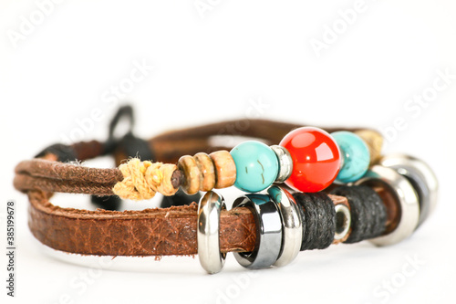 Colourful leather bracelet with decorations