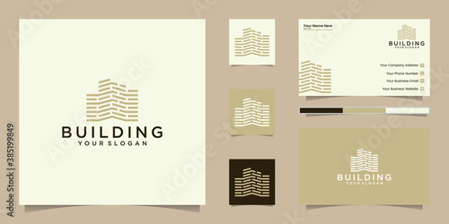 building logo with abstract stripes style and business card inspiration