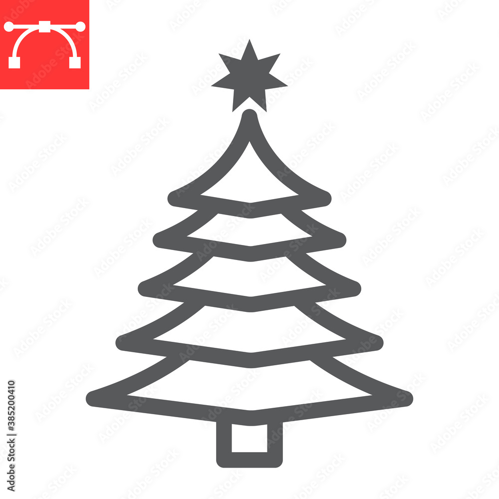 Fototapeta premium Christmas tree line icon, merry christmas and xmas, fir tree sign vector graphics, editable stroke linear icon, eps 10.
