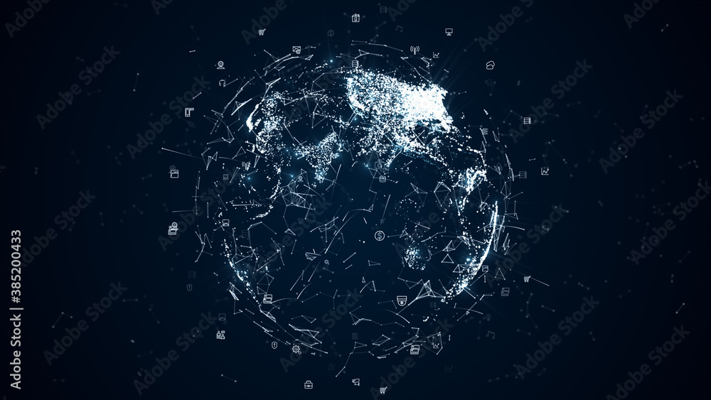 Obraz premium Digital data network connections with icon and global communication. 5g high-speed connection data analysis, Technology background concept.