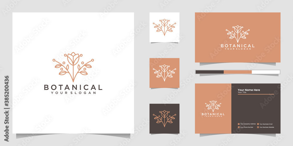 Elegant botanical logo design line art style feminine logo design and business card
