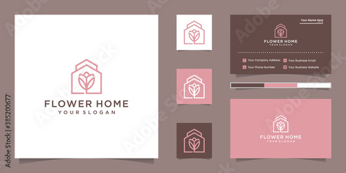 home flower logo with line style and business card inspiration