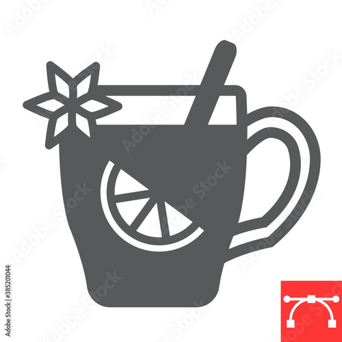 Mulled wine glyph icon, merry christmas and invitation, glass of mulled wine sign vector graphics, editable stroke solid icon, eps 10.