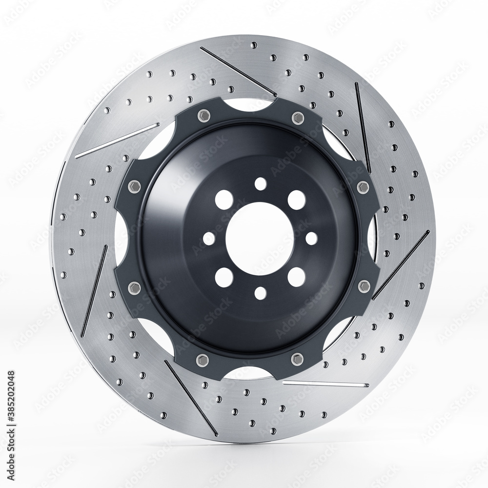 Performance brake disc isolated on white background. 3D illustration Performance brake disc isolated on white background. 3D illustration