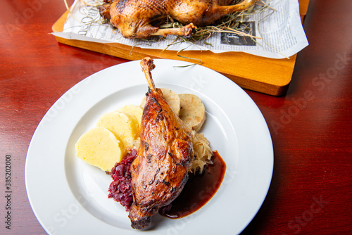 Roast goose / duck with dumplings, cabbage for Thanksgiving photo