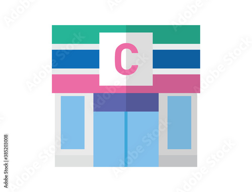 正方形で作られたフラットデザインカラーのコンビニエンスストアのアイコンまたはピクトグラム