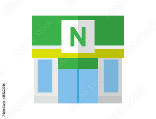 正方形で作られたフラットデザインカラーのコンビニエンスストアのアイコンまたはピクトグラム