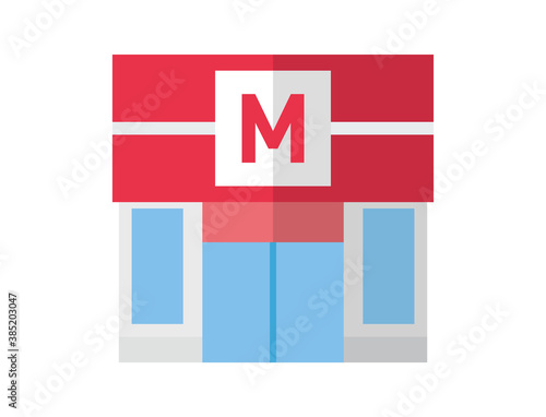 正方形で作られたフラットデザインカラーのコンビニエンスストアのアイコンまたはピクトグラム