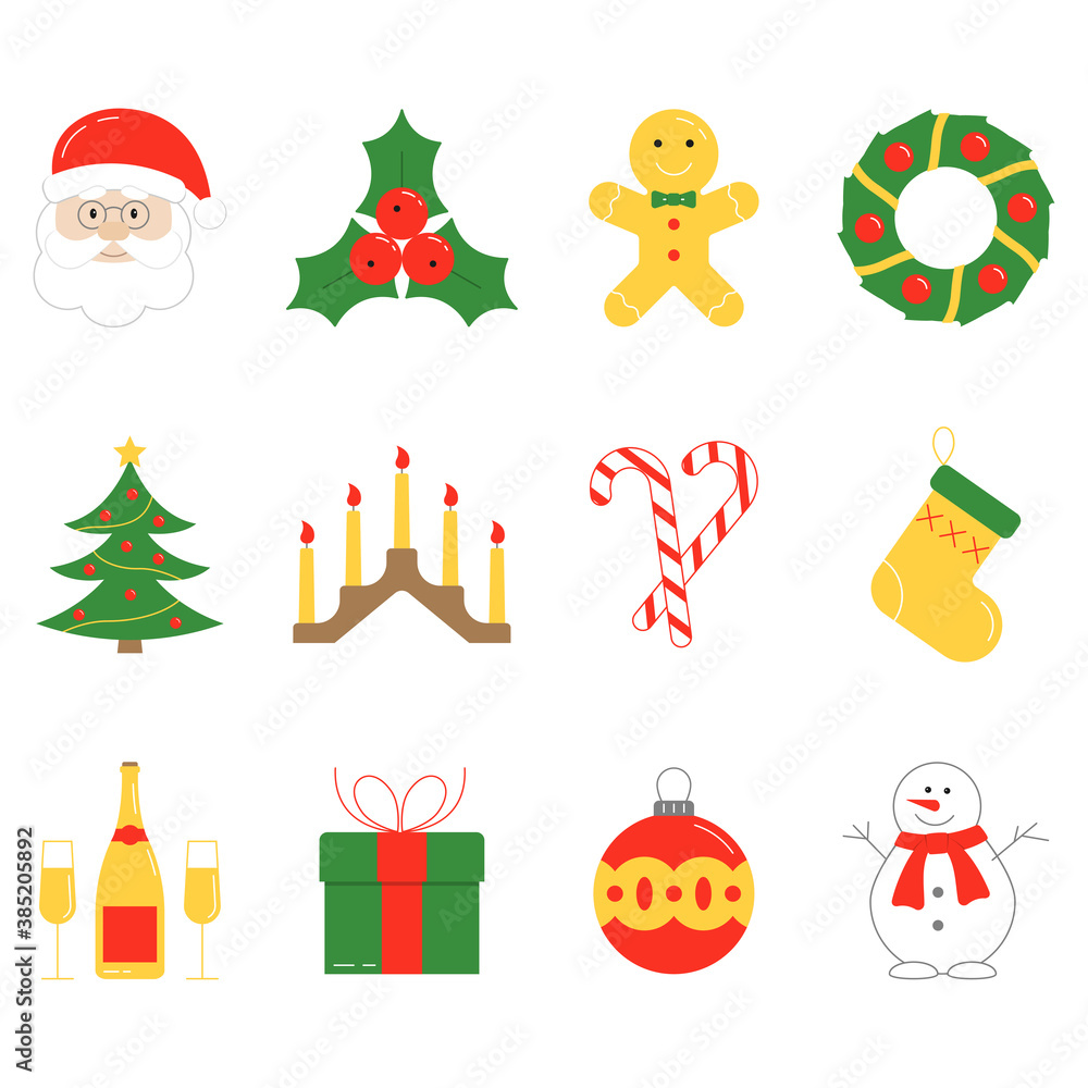 Christmas icon set. Xmas and Winter holidays symbols for decoration. Vector illustration. Christmas icon set. Xmas and Winter holidays symbols for decoration. Vector illustration.