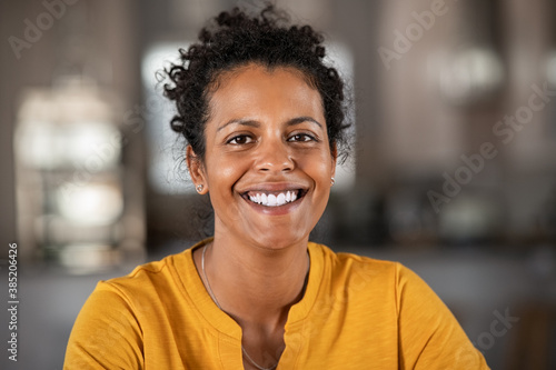 Portrait of happy african woman smiling