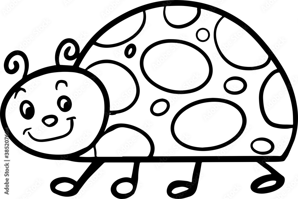Obraz premium Vector cartoon Ladybug.Cute little Ladybug character, hand drawn vector illustration.Educational Game for Kids.Can be used for t-shirt print, kids wear, baby shower, nursery.