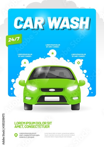 Vector layout design for car wash service. Adapt to poster, flyer or banner. A4 size.