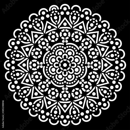 White mandala on black Pattern Stencil Doodles Sketch